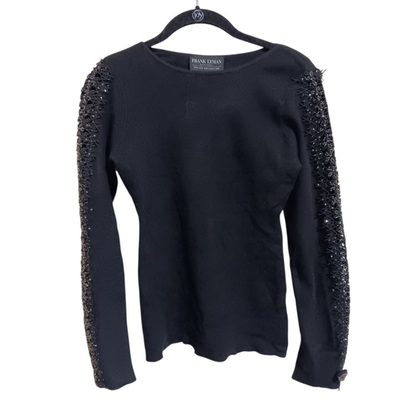 Frank Lyman Montreal Design Collection Embellished Knit Sweater in Black Onyx - Picture 4 of 8